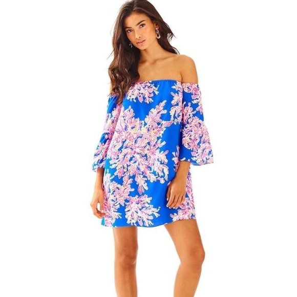 Lilly Pulitzer Sanilla Silk Dress Off The Shoulder - Picture 1 of 6